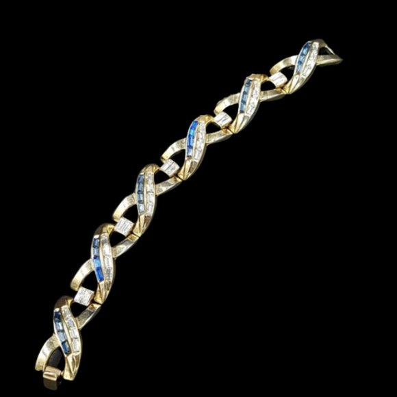 Jewels by Trifari 1953 Sapphire Baguette Rhinestone Bracelet - Picture 1 of 8